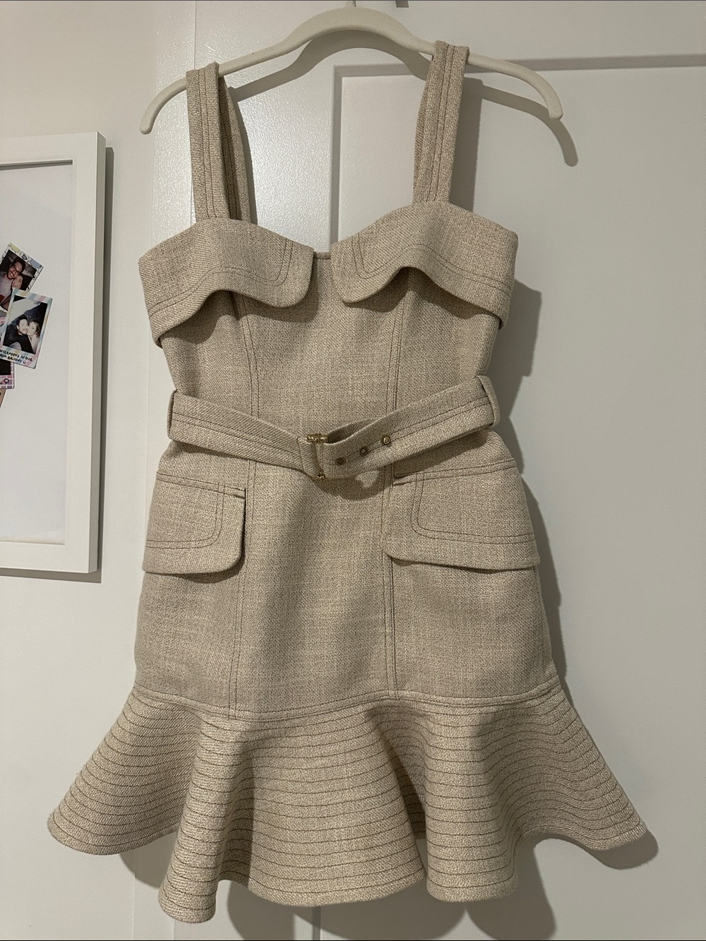 Acler Cream Tweed Belted Mini Dress